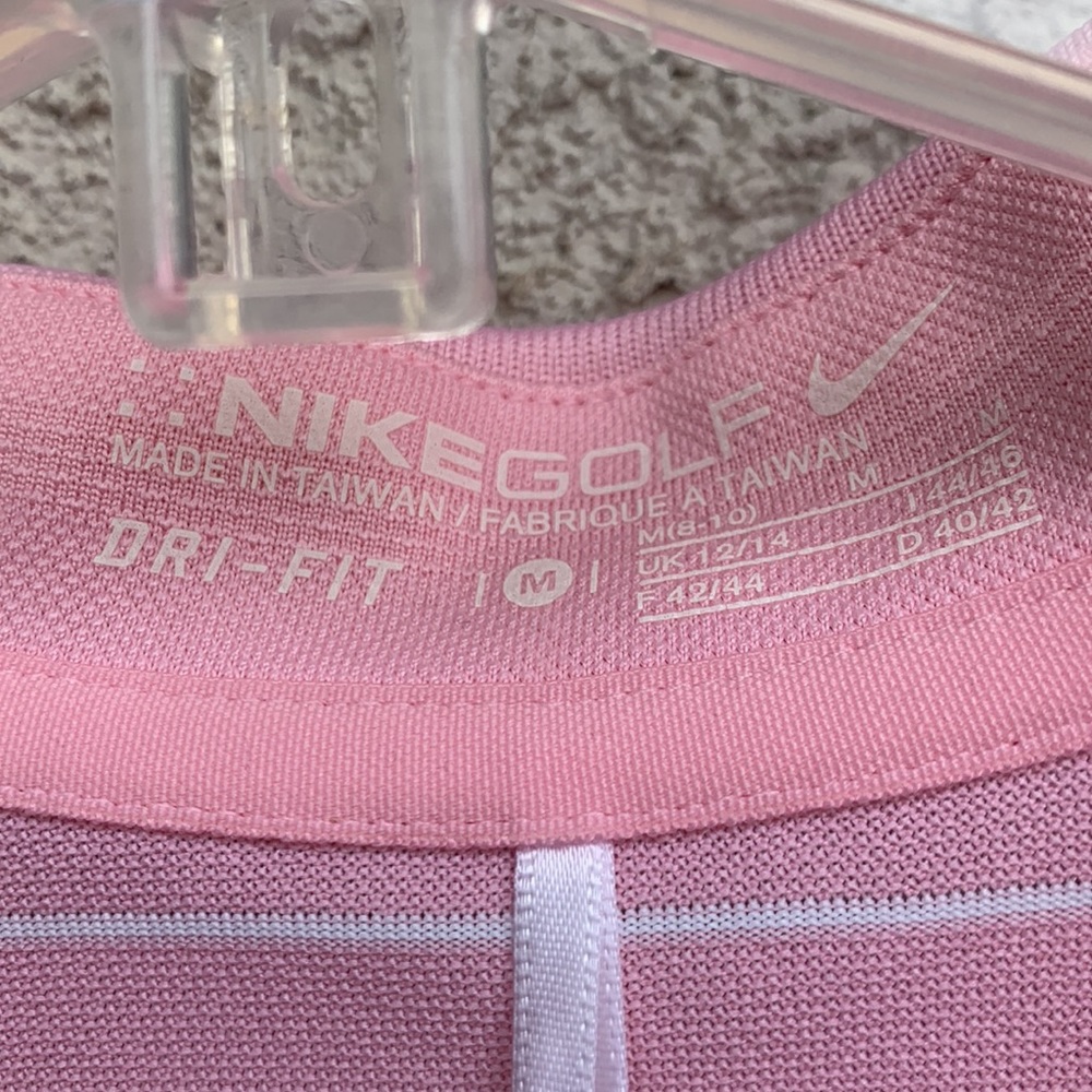 Nike Golf Dry Fit Medium Palm Springs Short Sleeve Pink and white stripp… - Picture 3 of 15